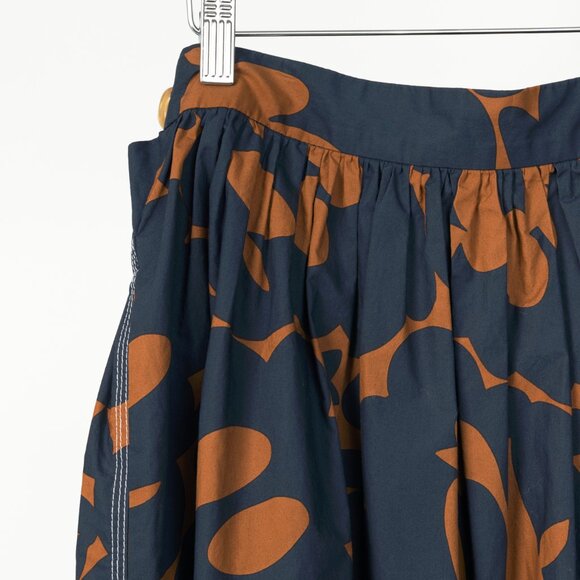 Marni Resort 2019 Navy Belou-Print Cotton Poplin Gathered Midi Skirt - Picture 5 of 12